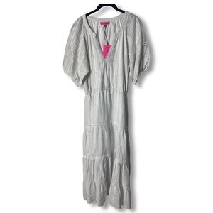 Betsey Johnson Women's Cotton Slub Tiered Maxi Dress Snow White NWT Sz. XL